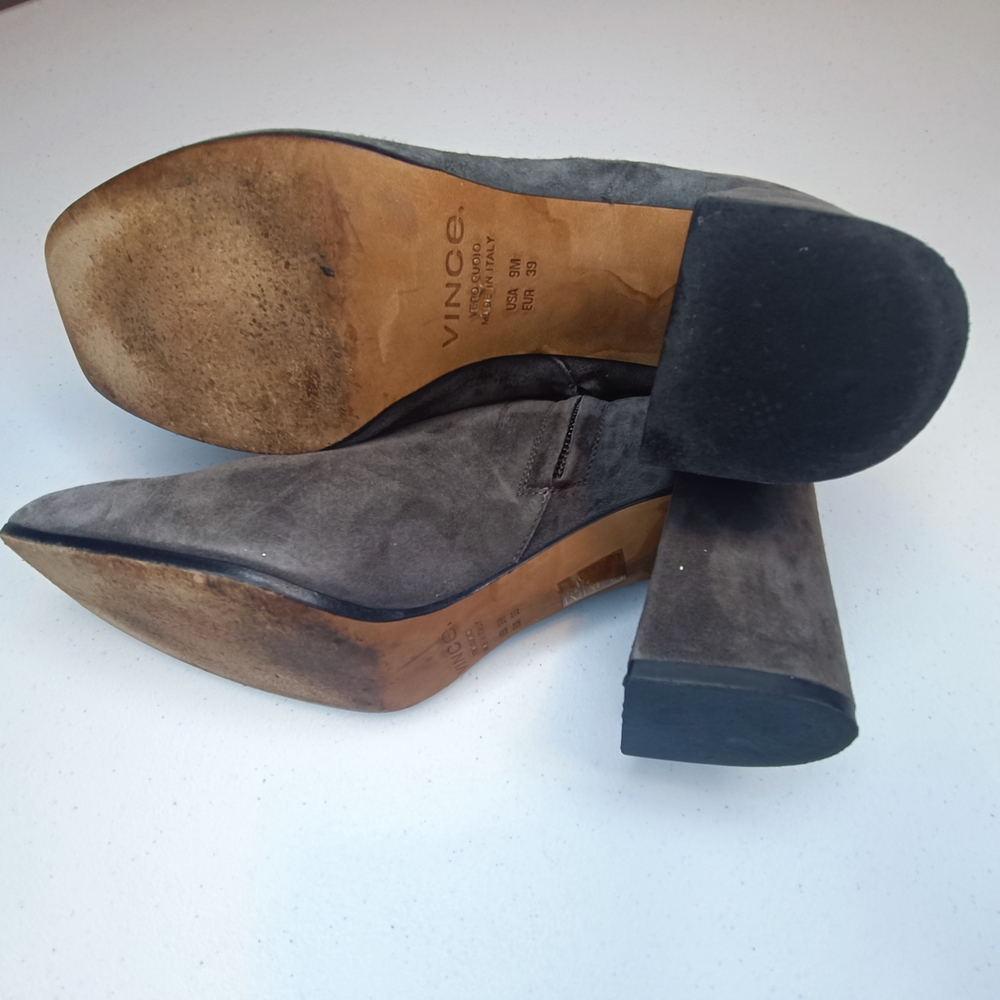 Vince Grey Cool Brown Block Hill Suede Ankle Boots Size 9 M - Picture 7 of 9